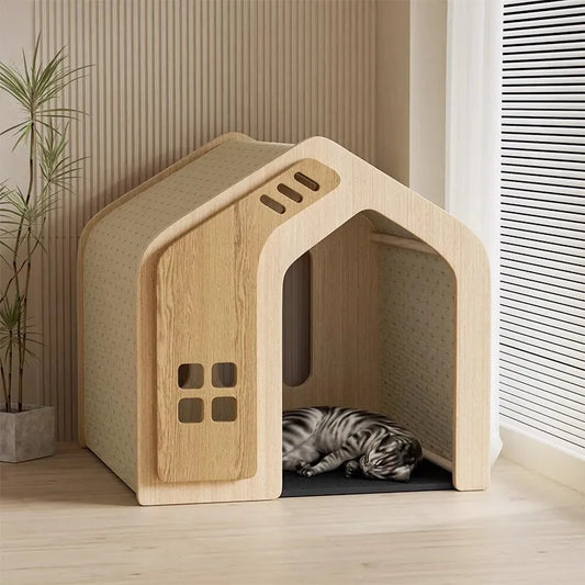 Premium Solid Wood Pet Kennel - Breathable Dog & Cat House for Small to Medium Pets