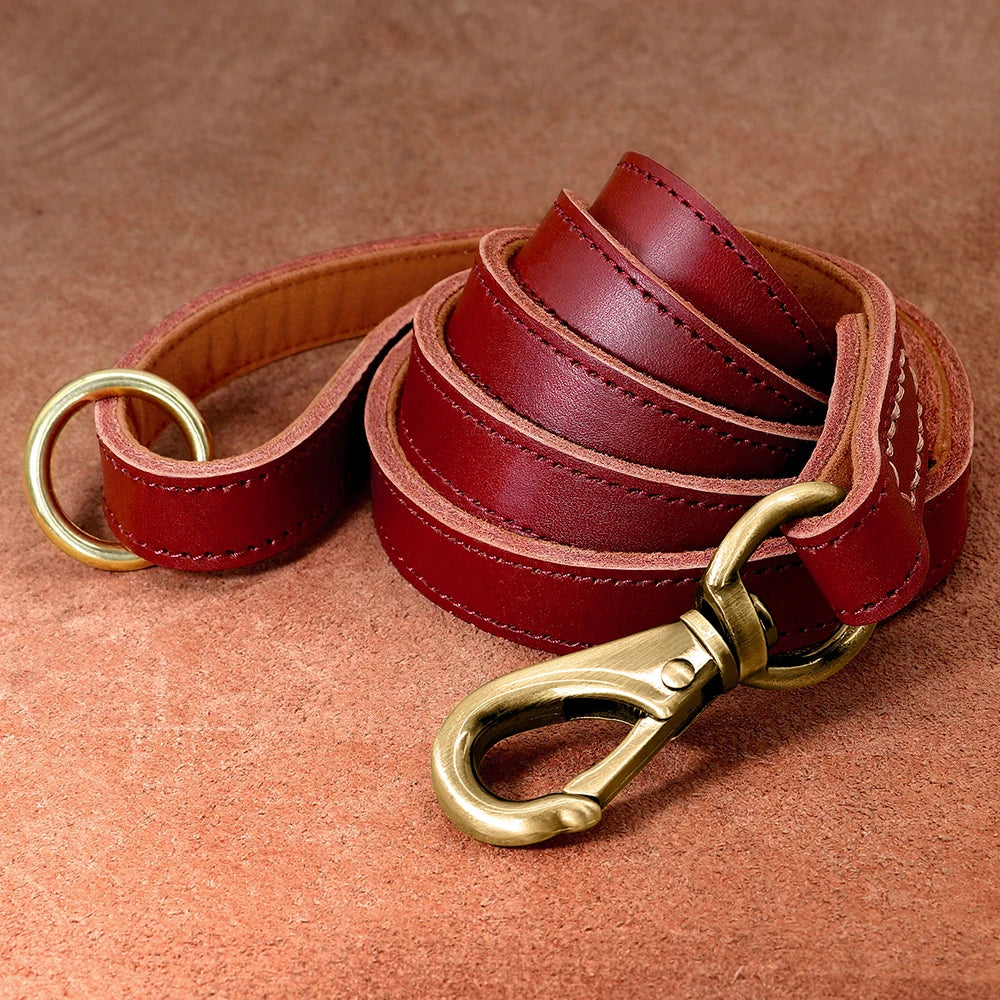 Premium Genuine Leather Dog Leash - Heavy-Duty Lead for Medium to Large Dogs | Petziverse