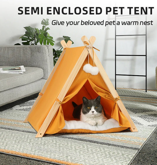 Portable Pet Tent - Large Semi-Enclosed Shelter with Door Curtains for Dogs & Cats