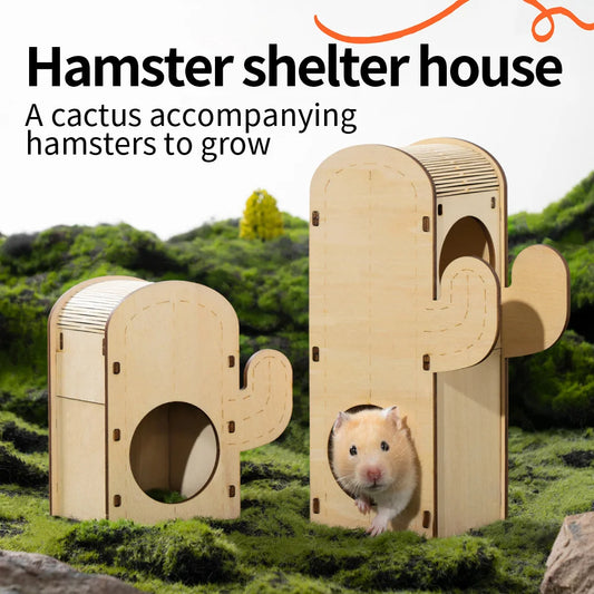 Wooden Hamster Cage - Cactus House Design Small Pet Climbing Shelter & Hideout
