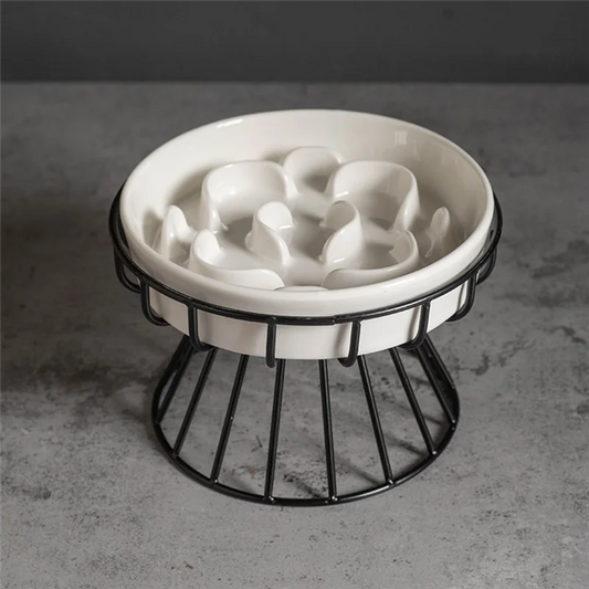 Elevated Cat Slow Feeder Bowl - Raised Stand for Wet & Dry Food | Petziverse