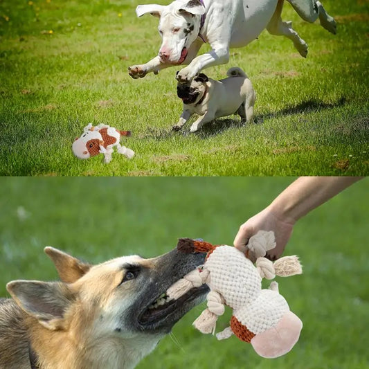 Cow Squeaky Dog Toy - Soft Plush Interactive Chew Toy for All Dog Sizes