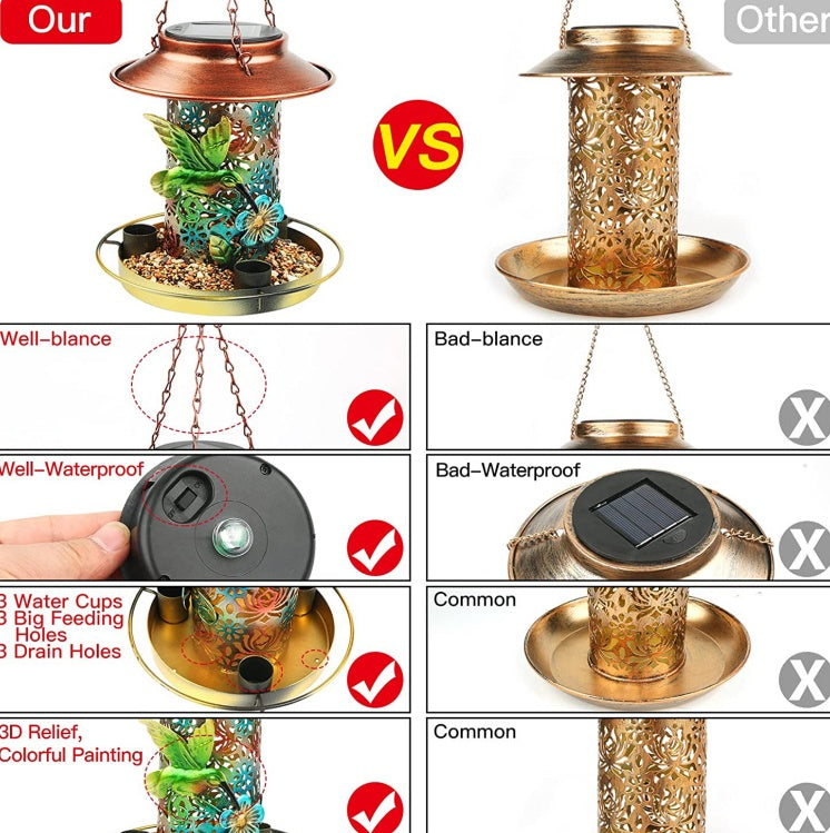 Solar Bird Feeder - Hanging Metal Lantern for Outdoors with S Hook