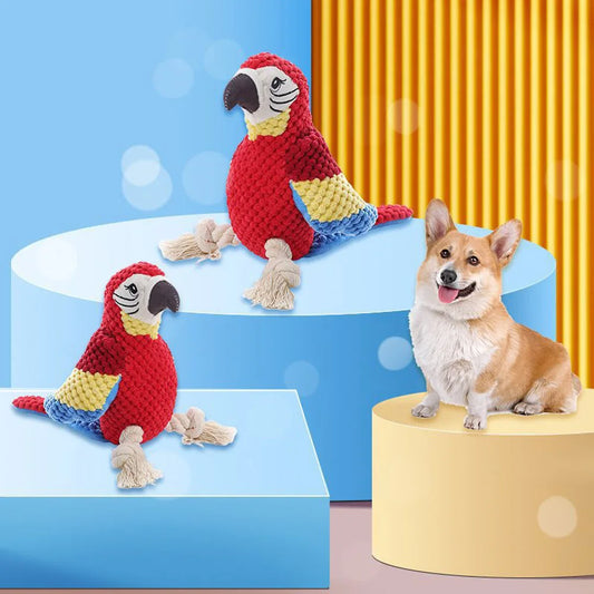 Parrot Squeaky Dog Toy - Durable Plush Chew Toy for Aggressive Chewers