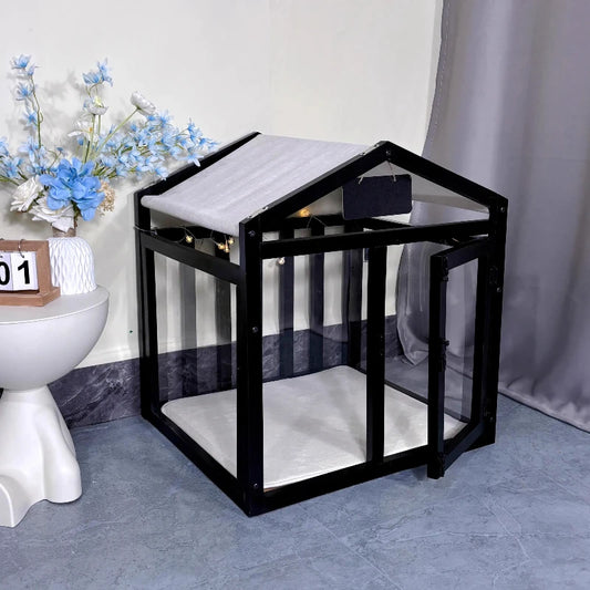 Wooden Pet House with Transparent Panels - Indoor Villa Bed for Small to Medium Dogs & Cats