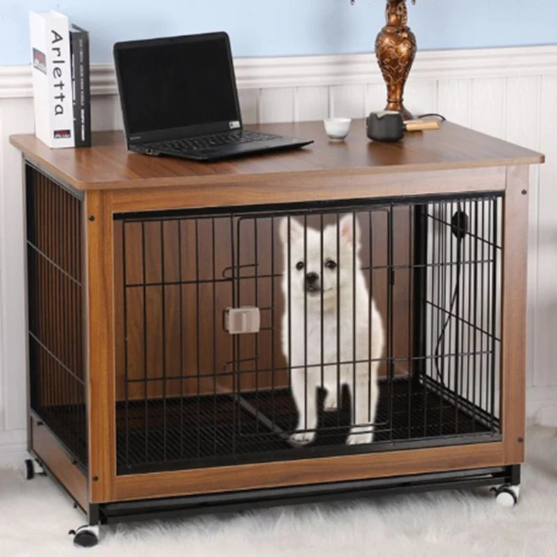 Premium Wooden Dog Cage with Wheels - Indoor Pet Enclosure for Small to Medium Dogs & Cats