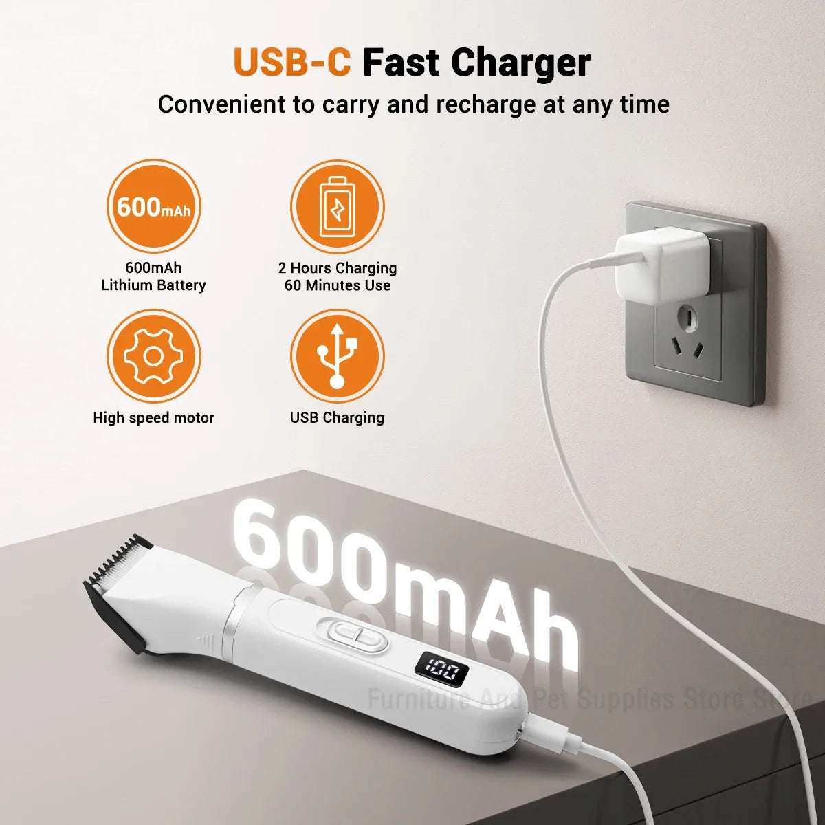 Professional Dog Hair Clippers - USB Rechargeable Silent Pet Grooming Trimmer