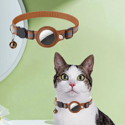 AirTag Cat Collar - Leather Protective Case with Reflective Safety Strip
