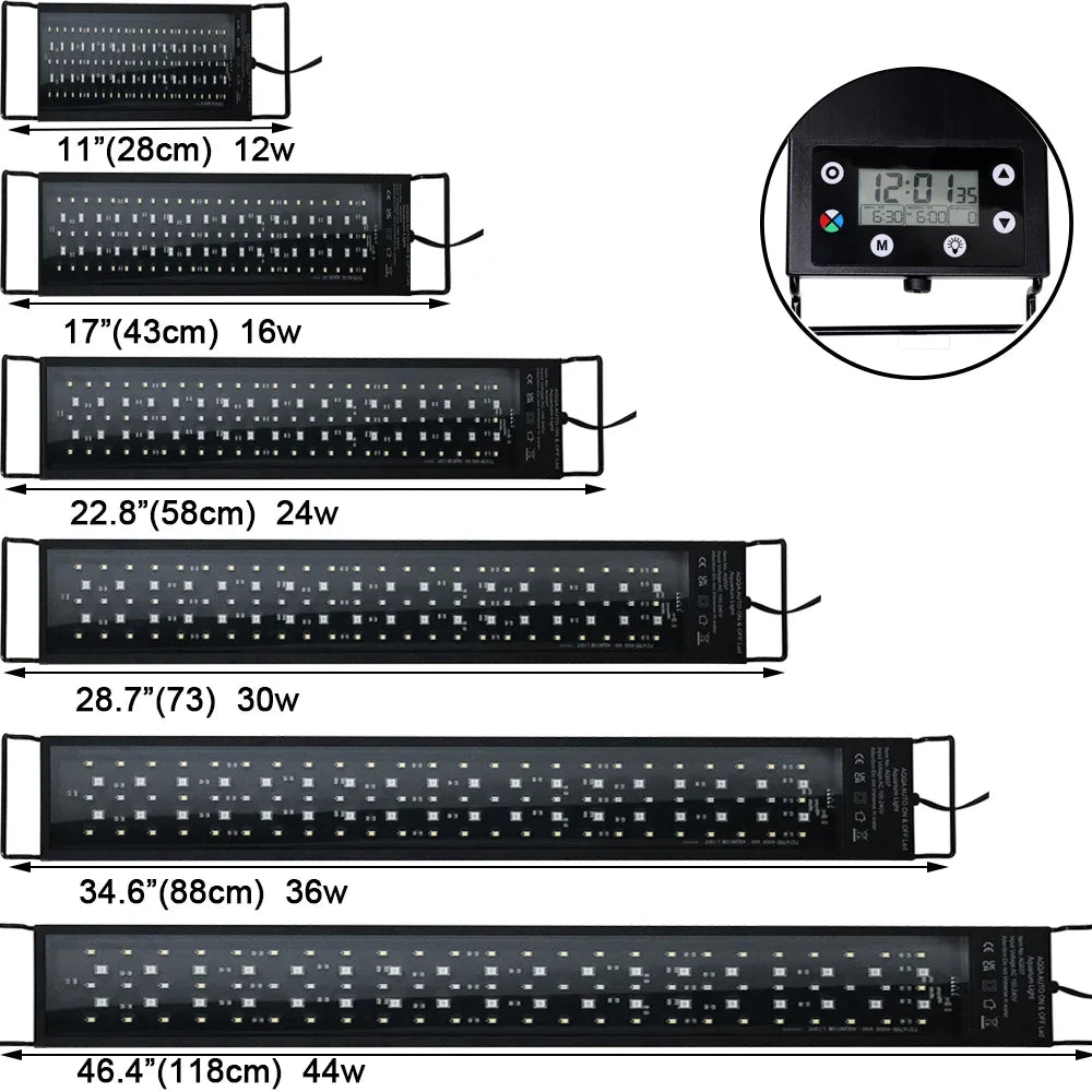 24/7 Auto LED Aquarium Light - Full Spectrum Fish Tank Lighting with Dimmer & Timer