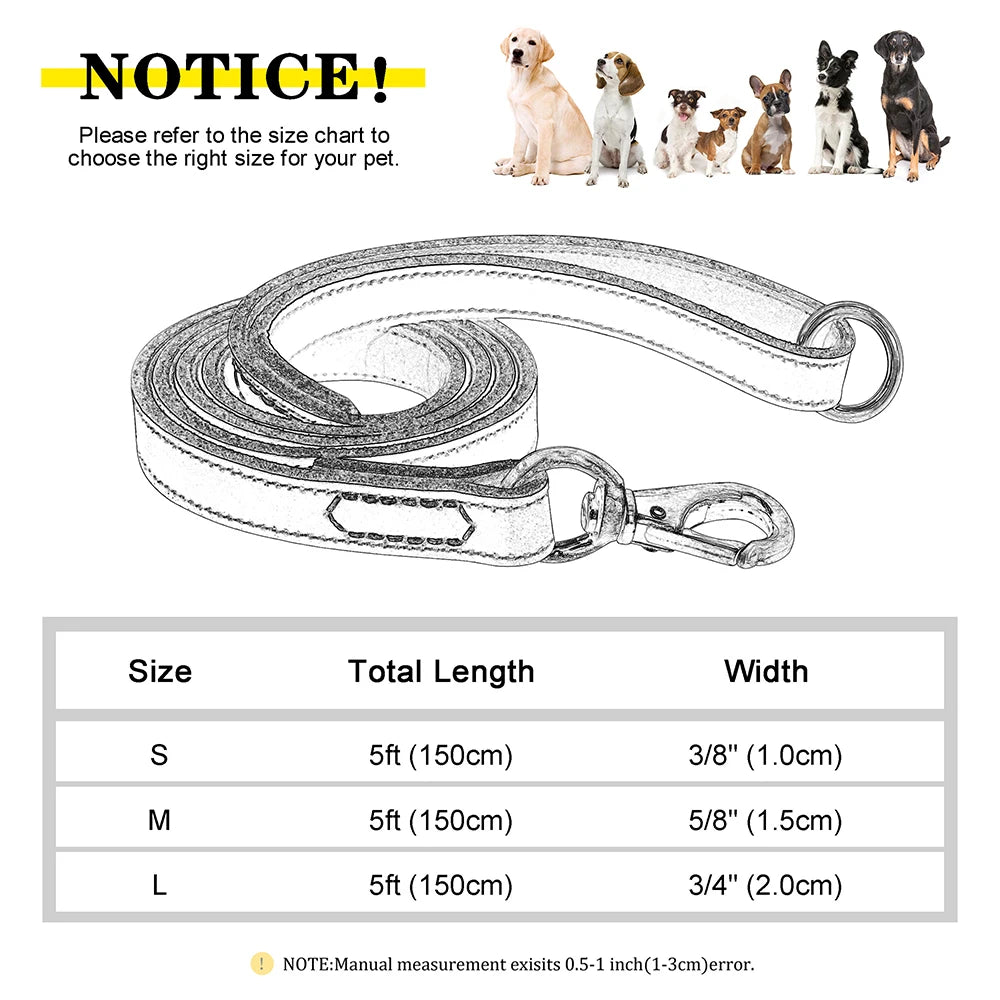 Premium Genuine Leather Dog Leash - Heavy-Duty Lead for Medium to Large Dogs | Petziverse