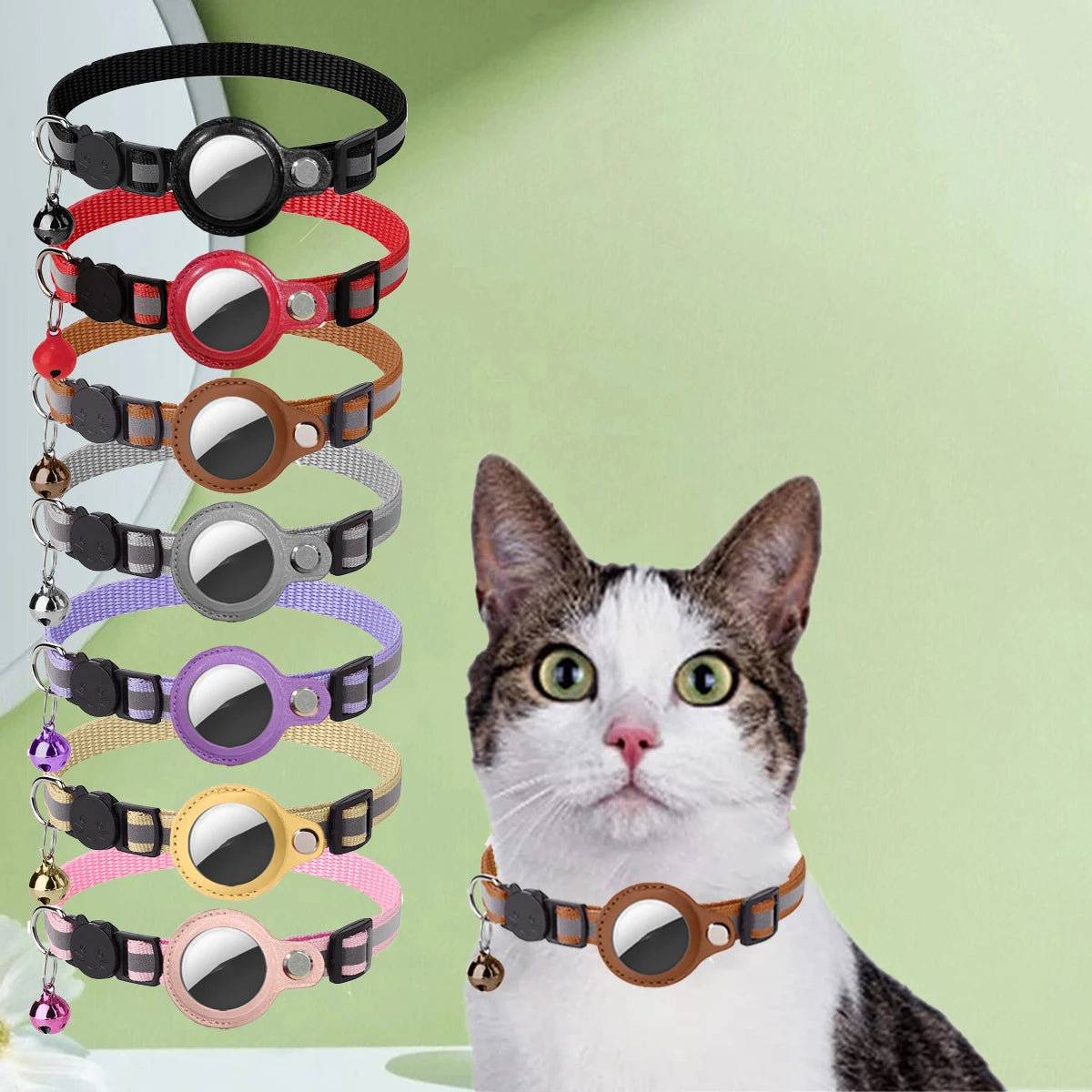 AirTag Cat Collar - Leather Protective Case with Reflective Safety Strip