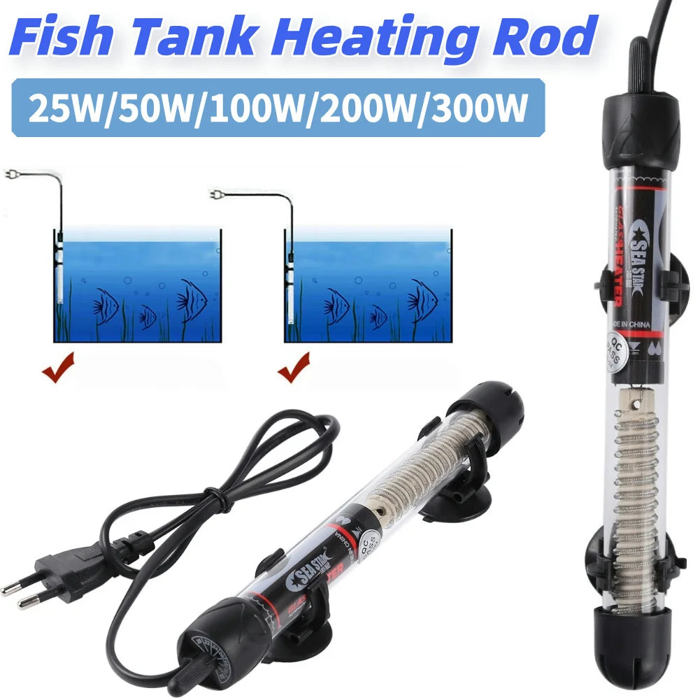 Adjustable Aquarium Heater - 25-300W Fish Tank Heating Rod with Automatic Thermostat
