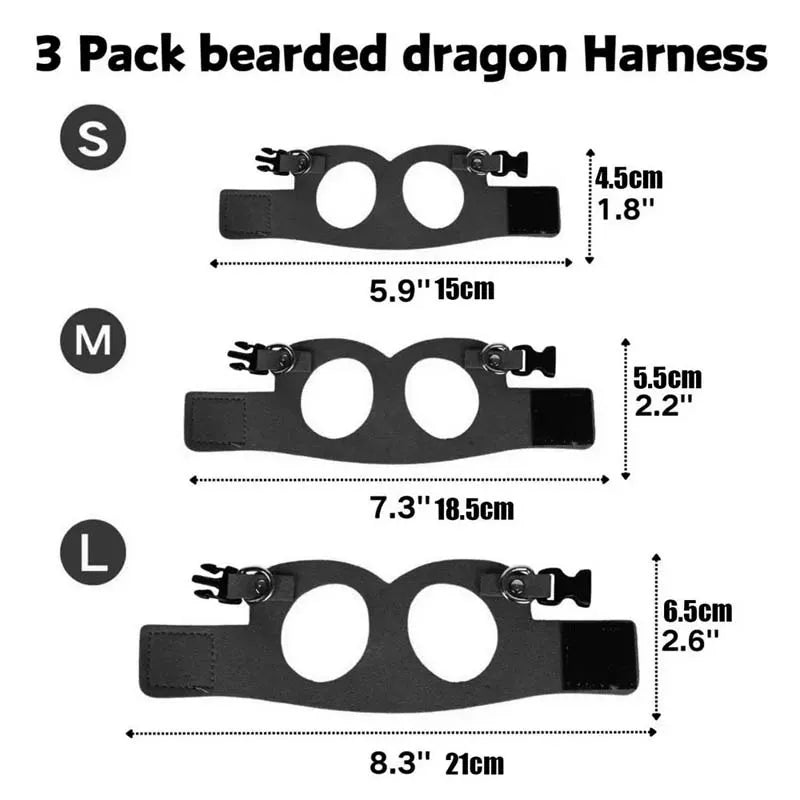 3-Piece Adjustable Bearded Dragon Harness Set - PU Leather Leash & Traction Rope for Reptiles