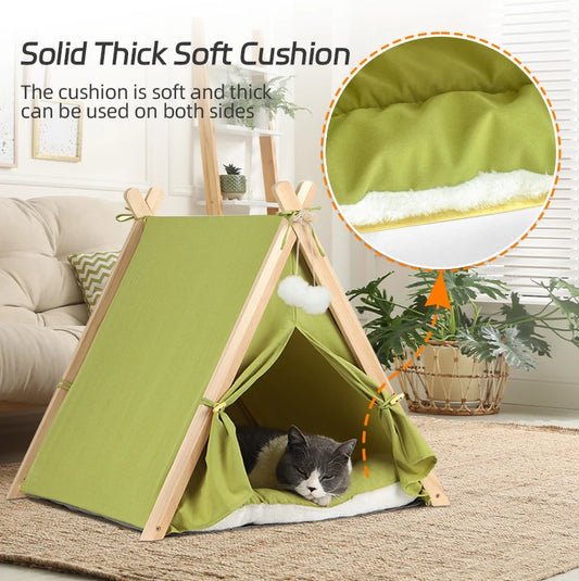Portable Pet Tent - Large Semi-Enclosed Shelter with Door Curtains for Dogs & Cats