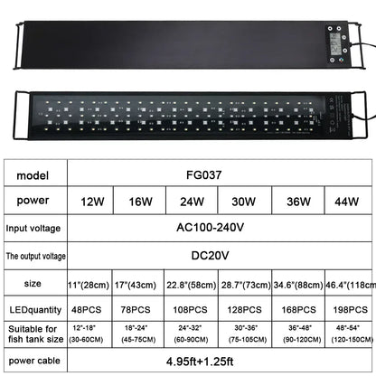 24/7 Auto LED Aquarium Light - Full Spectrum Fish Tank Lighting with Dimmer & Timer