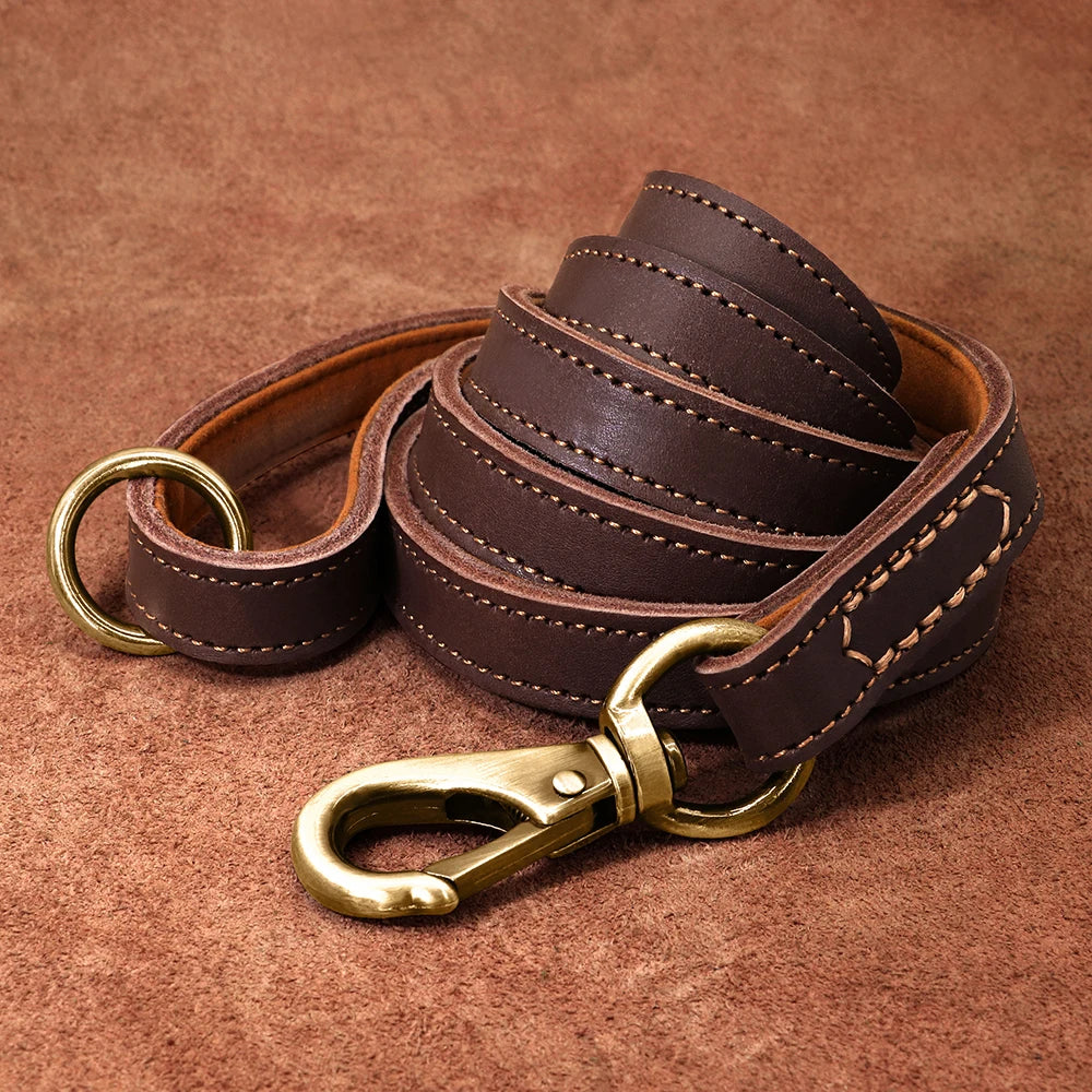 Premium Genuine Leather Dog Leash - Heavy-Duty Lead for Medium to Large Dogs | Petziverse