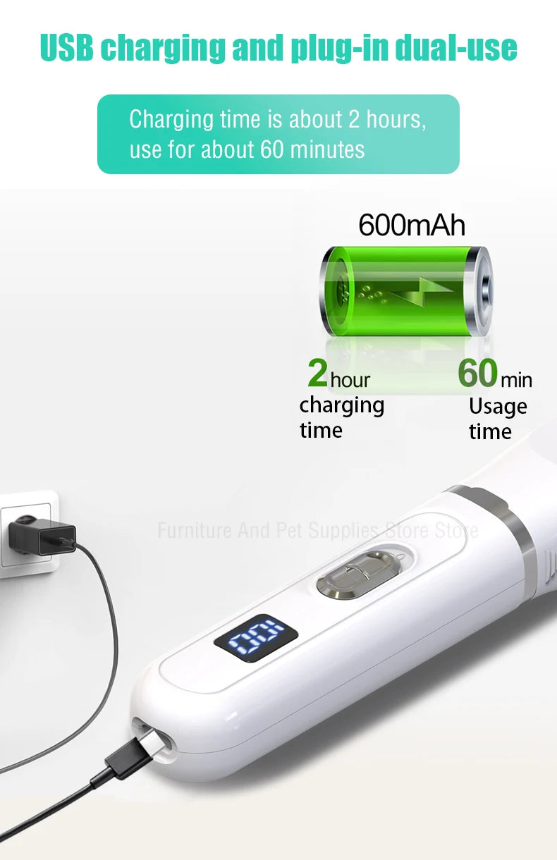 Professional Dog Hair Clippers - USB Rechargeable Silent Pet Grooming Trimmer