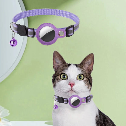 AirTag Cat Collar - Leather Protective Case with Reflective Safety Strip