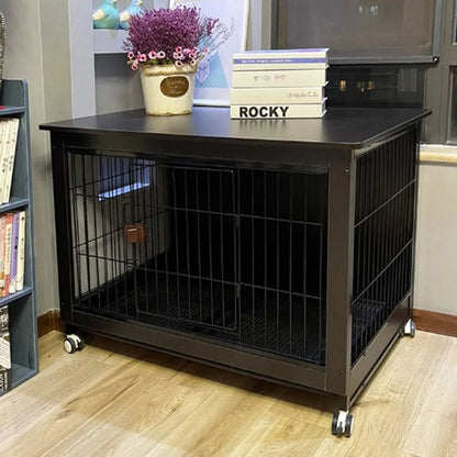 Premium Wooden Dog Cage with Wheels - Indoor Pet Enclosure for Small to Medium Dogs & Cats