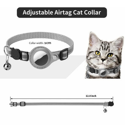 AirTag Cat Collar - Leather Protective Case with Reflective Safety Strip