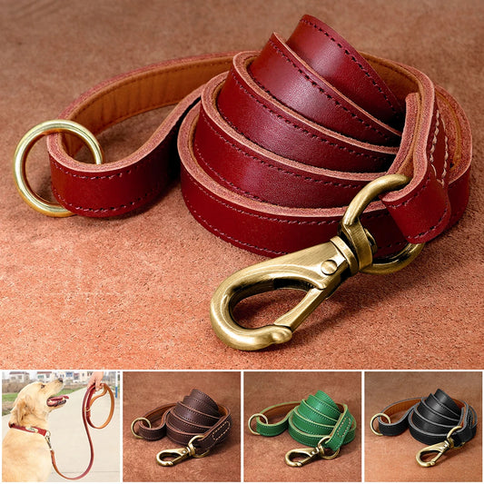 Premium Genuine Leather Dog Leash - Heavy-Duty Lead for Medium to Large Dogs | Petziverse