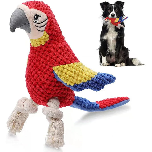Parrot Squeaky Dog Toy - Durable Plush Chew Toy for Aggressive Chewers