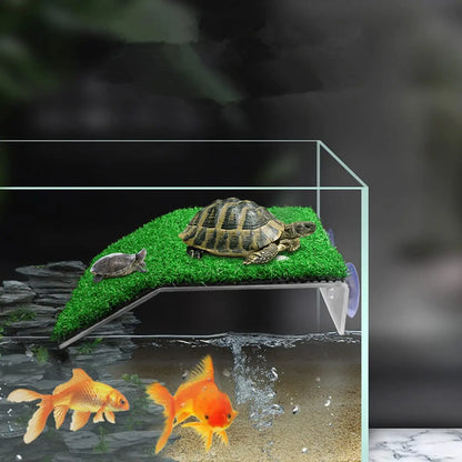 Grass Turtle Basking Platform - Natural Lawn Ramp for Aquarium Tanks