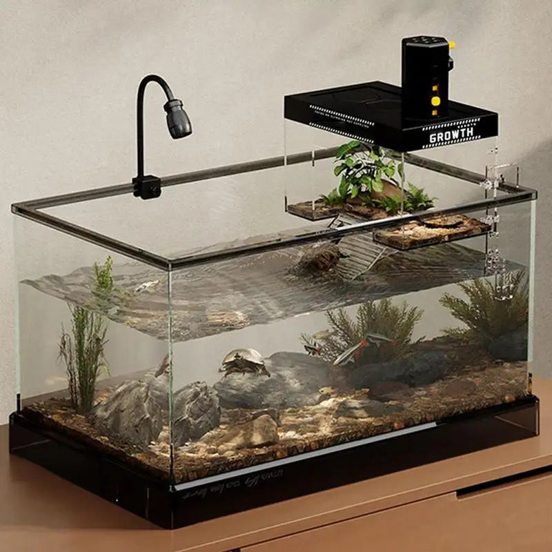Over-Tank Turtle Basking Platform with Lid - Aquatic Reptile Dock & Resting Area