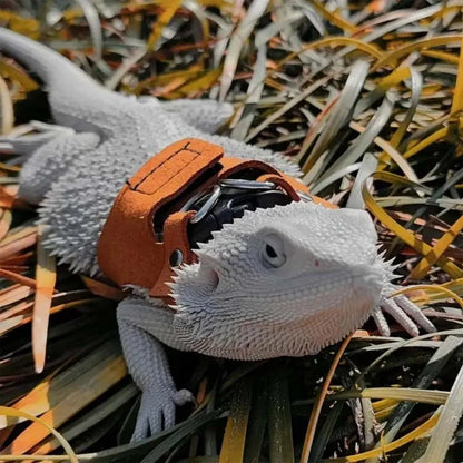 3-Piece Adjustable Bearded Dragon Harness Set - PU Leather Leash & Traction Rope for Reptiles