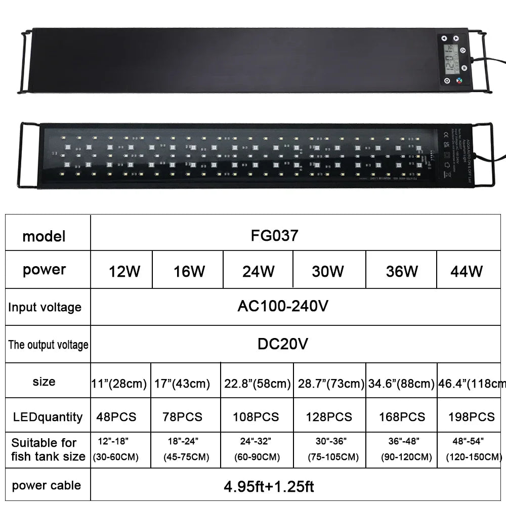 24/7 Auto LED Aquarium Light - Full Spectrum Fish Tank Lighting with Dimmer & Timer