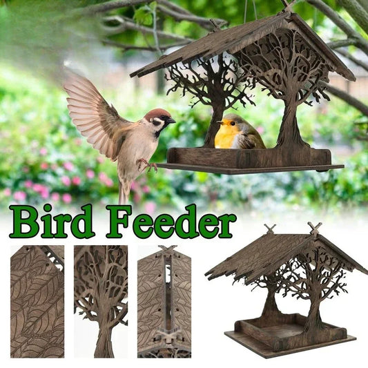 Large Wooden Bird Feeder - Hanging Cottage Style for Garden & Yard