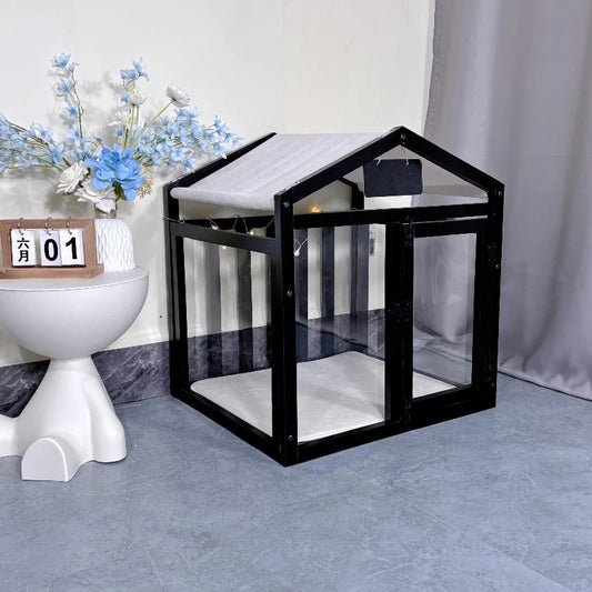Wooden Pet House with Transparent Panels - Indoor Villa Bed for Small to Medium Dogs & Cats