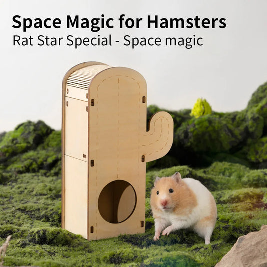 Wooden Hamster Cage - Cactus House Design Small Pet Climbing Shelter & Hideout