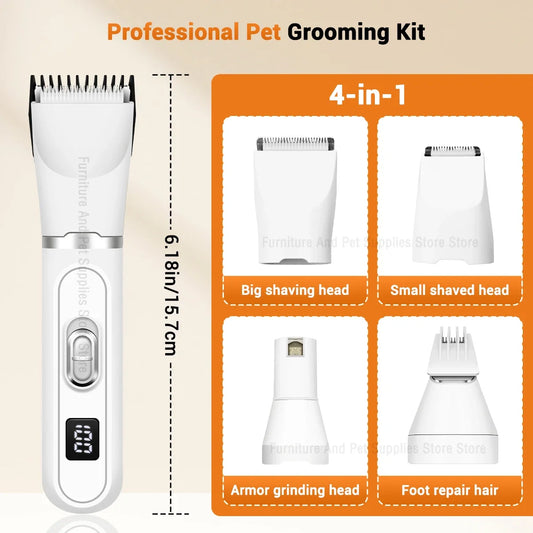 Professional Dog Hair Clippers - USB Rechargeable Silent Pet Grooming Trimmer