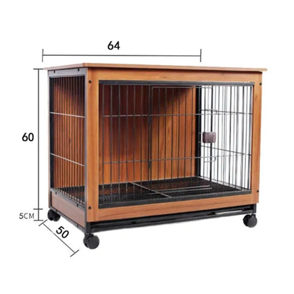 Premium Wooden Dog Cage with Wheels - Indoor Pet Enclosure for Small to Medium Dogs & Cats