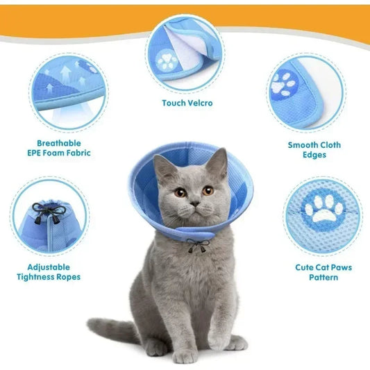 Soft Cat Recovery Cone Collar - Adjustable Post-Surgery Elizabethan Collar