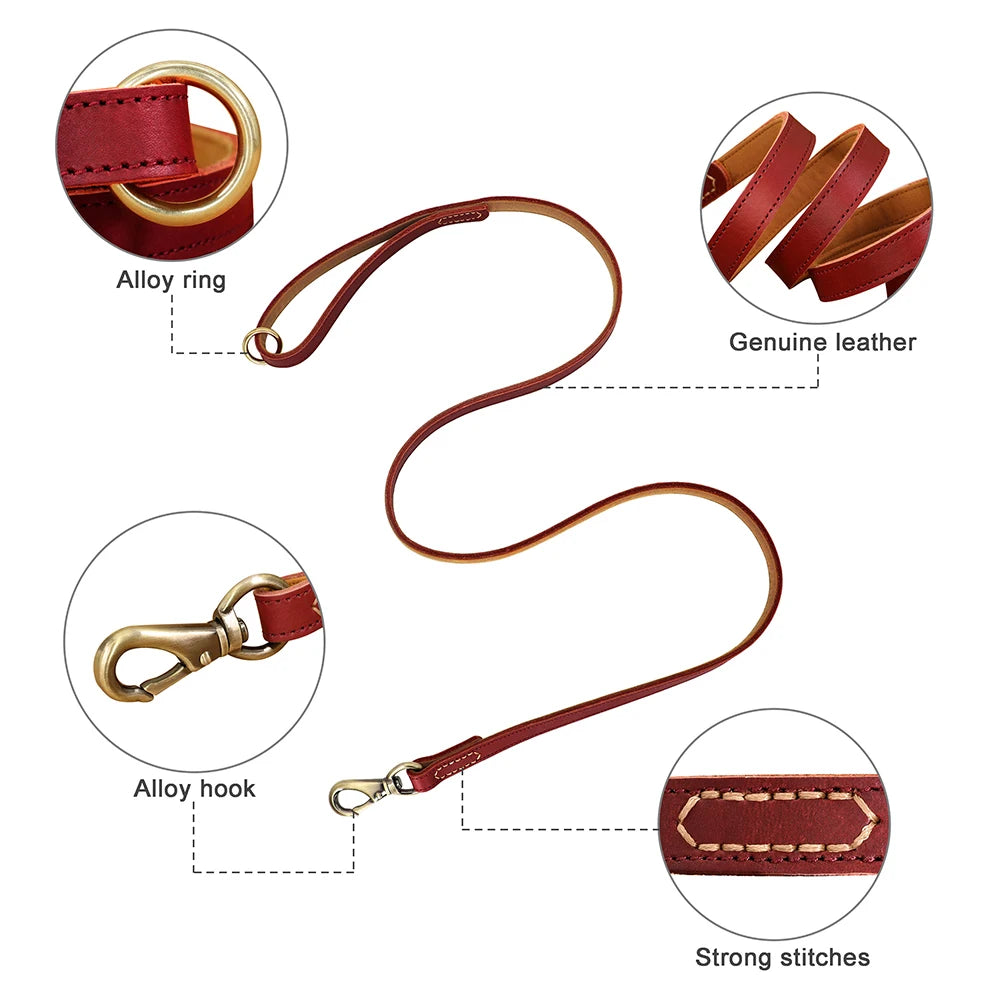 Premium Genuine Leather Dog Leash - Heavy-Duty Lead for Medium to Large Dogs | Petziverse