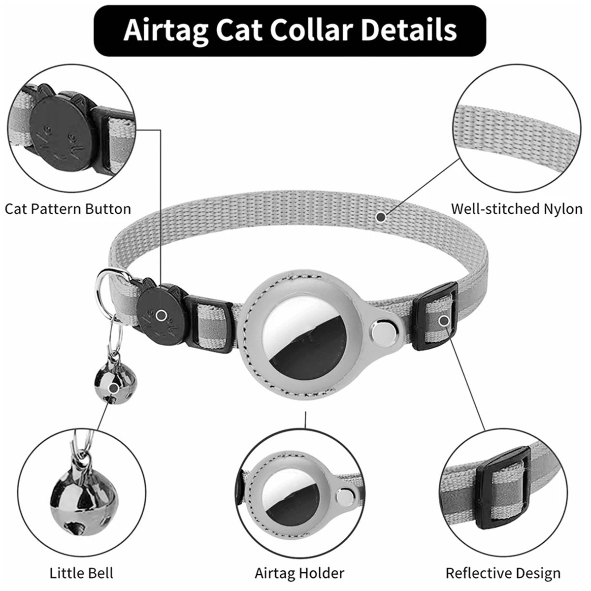 AirTag Cat Collar - Leather Protective Case with Reflective Safety Strip