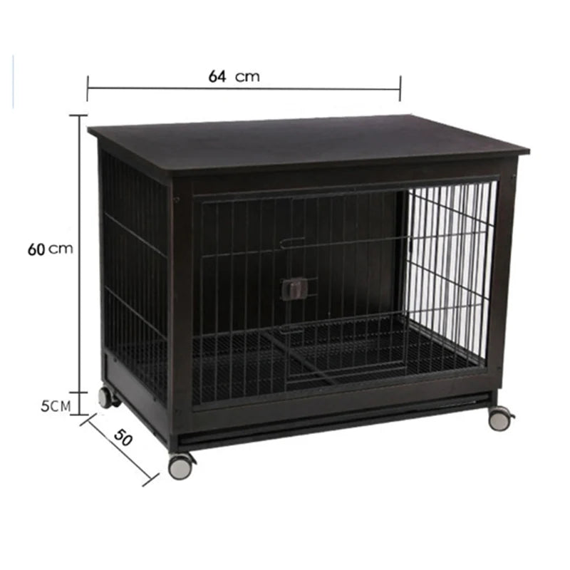 Premium Wooden Dog Cage with Wheels - Indoor Pet Enclosure for Small to Medium Dogs & Cats