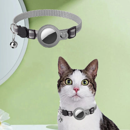 AirTag Cat Collar - Leather Protective Case with Reflective Safety Strip