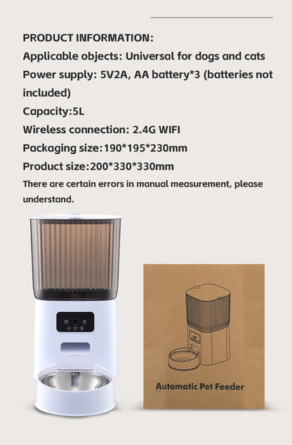 Smart Pet Feeder with HD Camera - 5L Automatic WiFi Food Dispenser System