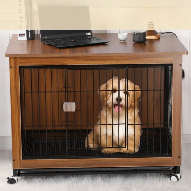 Premium Wooden Dog Cage with Wheels - Indoor Pet Enclosure for Small to Medium Dogs & Cats