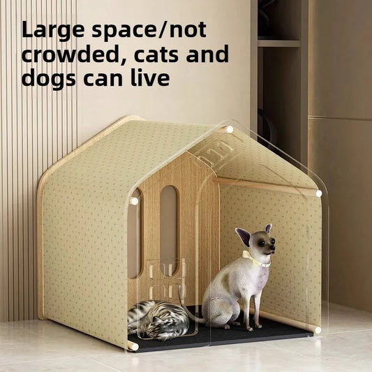 Premium Solid Wood Pet Kennel - Breathable Dog & Cat House for Small to Medium Pets