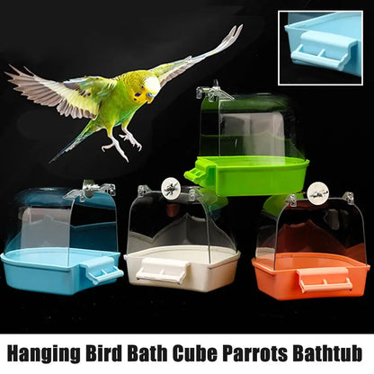 Clear Hanging Bird Bath - Cage Bathtub for Parakeets & Cockatiels