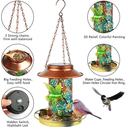 Solar Bird Feeder - Hanging Metal Lantern for Outdoors with S Hook