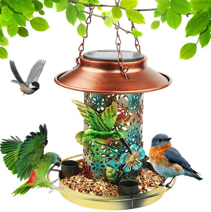 Solar Bird Feeder - Hanging Metal Lantern for Outdoors with S Hook
