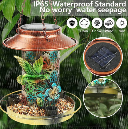 Solar Bird Feeder - Hanging Metal Lantern for Outdoors with S Hook