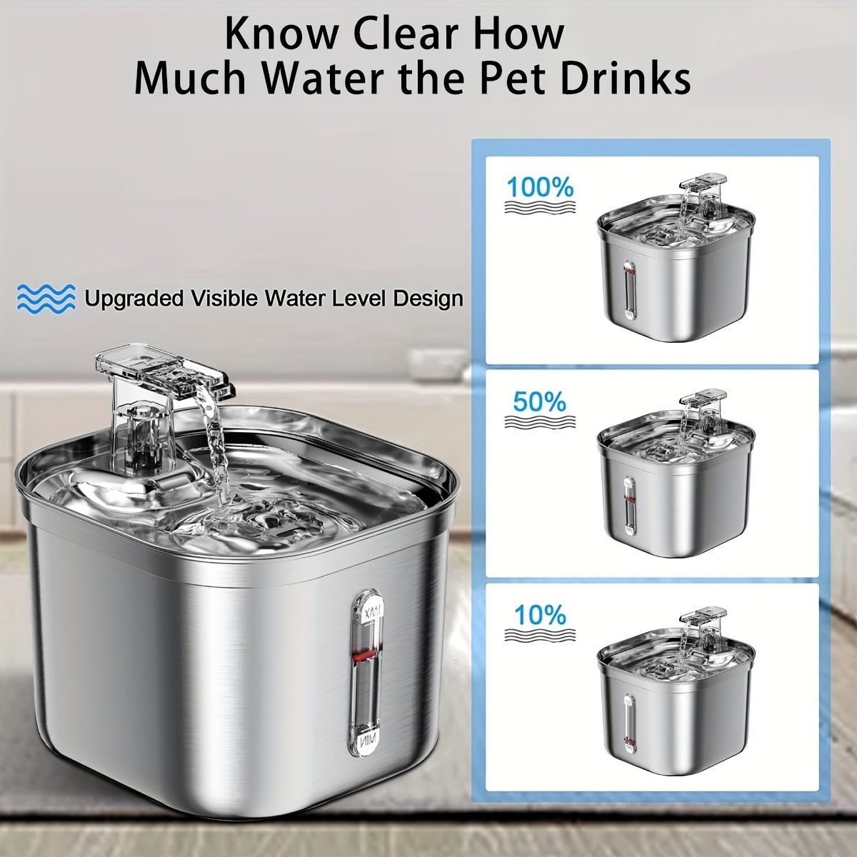 Stainless Steel Cat Water Fountain – Quiet, Hygienic, Easy to Clean